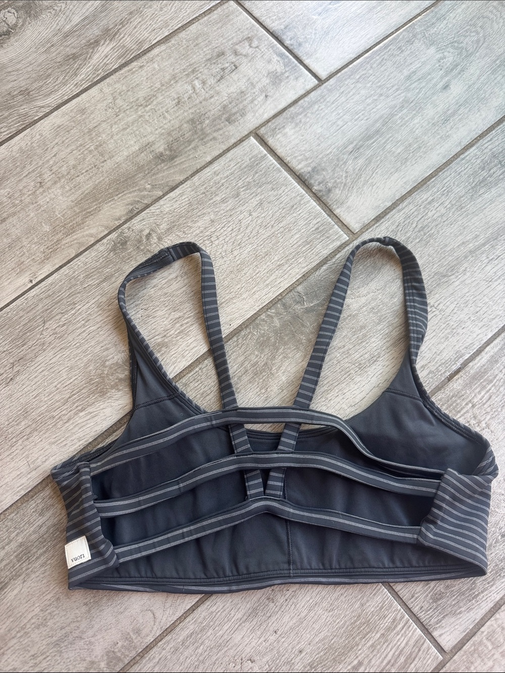 Vuori Charcoal & Light Gray Striped Sports Bra - Picture 2 of 3